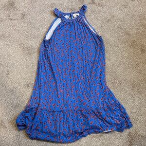 LOFT Blue Dress with Red Floral Design
